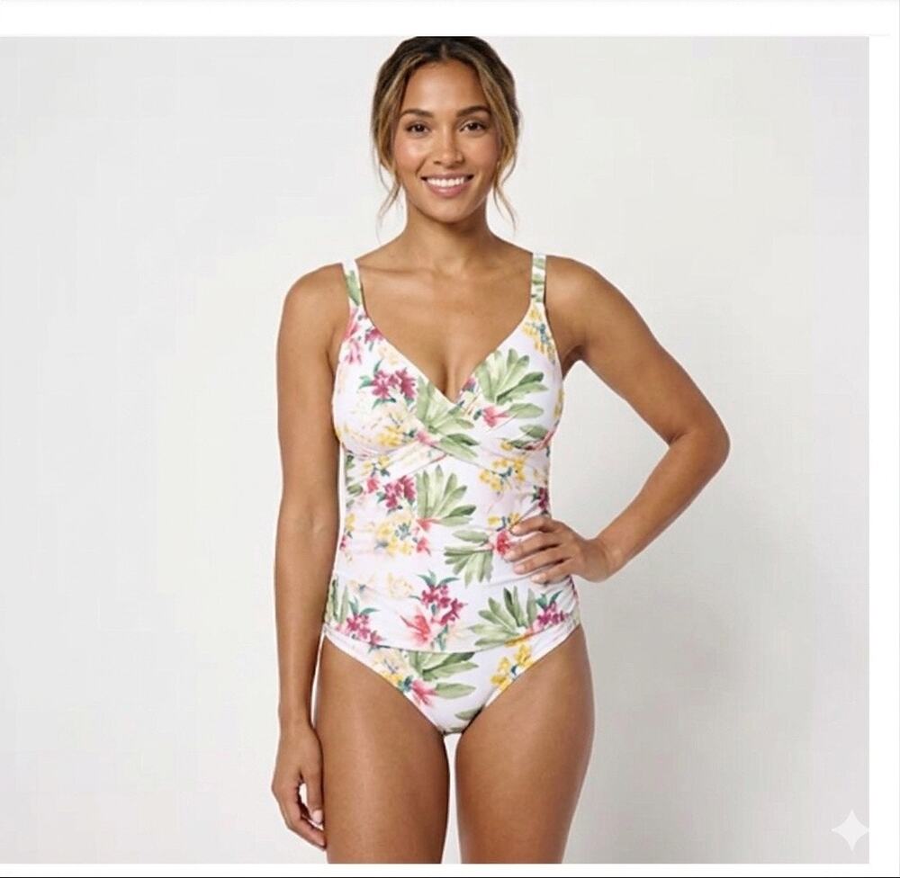 Jantzen Wrap Neck One-Piece with Adjustable Straps cream gardens 8